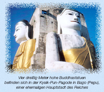 Buddhastatuen in der Kyaik-Pun-Pagode in Bago